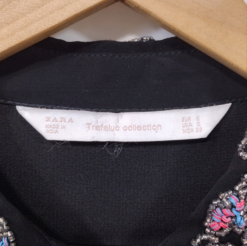 NWOT Zara Beaded Collar Blouse Women's S Black Boho Retro Y2K 90s Vintage - Picture 8 of 10